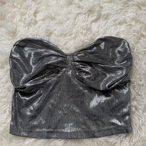 Zara Silver metallic tube top with ruched detail